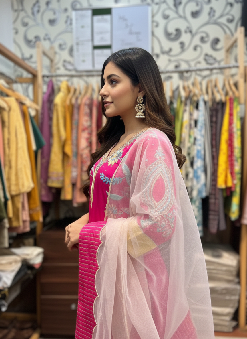 Crepe Pant Suit with Resham and Appliqué Embroidery