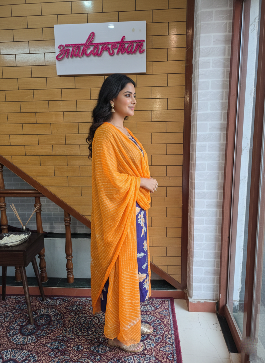 Silk suit with bandhani dupatta