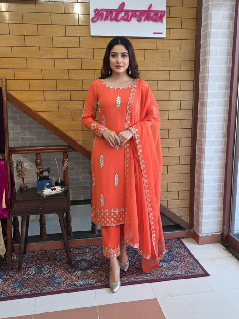 Viscose Georgette Suit with Intricate Gotta Patti Embroidery