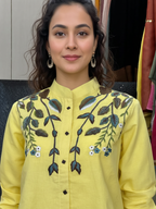 Cotton Linen Shirt with Elegant Resham Thread Work