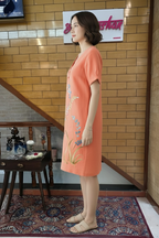 Coral Blossom Embroidered Shift Dress