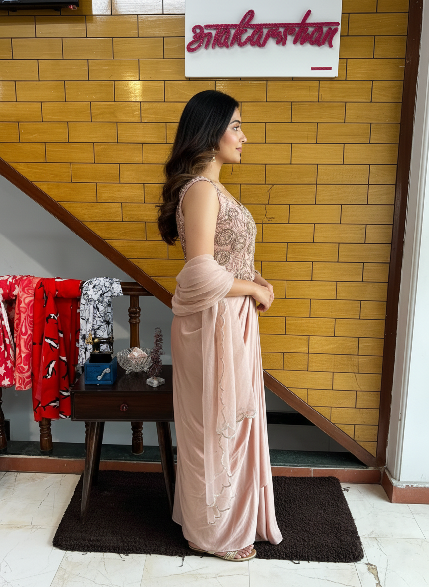 Designer Silk Skirt Set Featuring Zardozi and Sheer Organza Cape