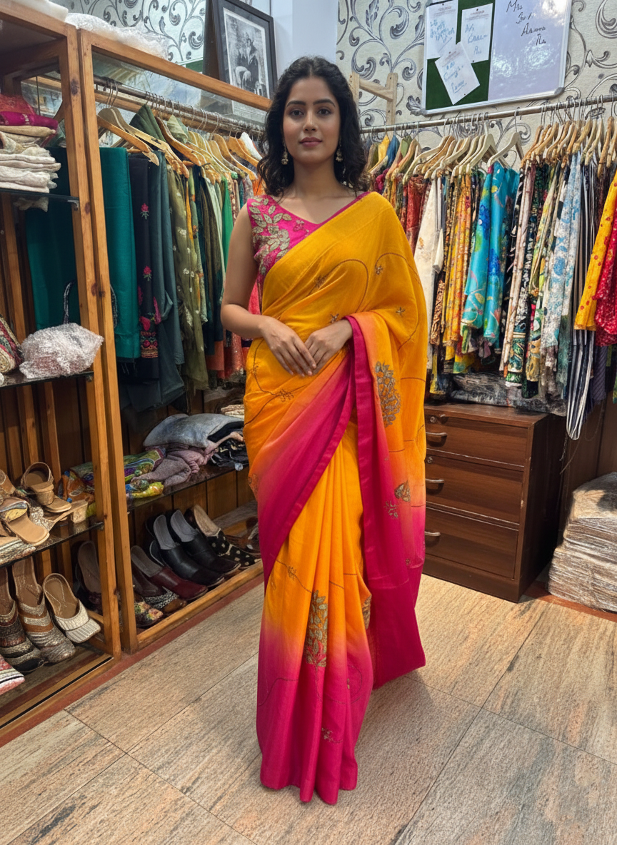 Georgette Ombre Saree with Cutdana and Sequin Embroidery