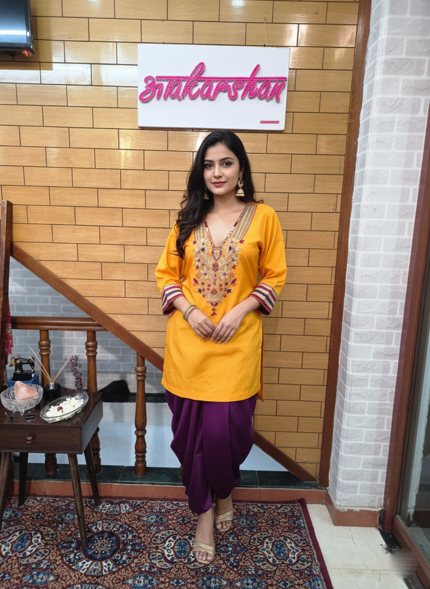 Silk suit with dhoti