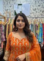 Embroidered Georgette Kurta with Flared Skirt Set