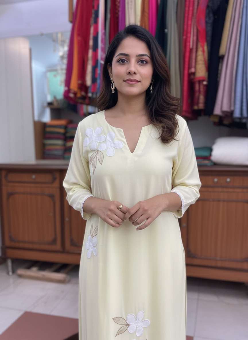 Modal Cotton Pant Suit with Handcrafted Appliqué Work