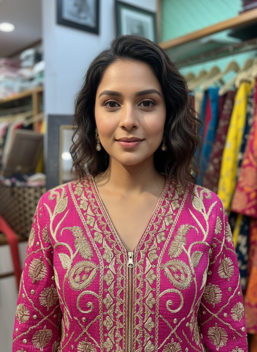 Regal Raw Silk Jacket with Intricate Zardozi Work