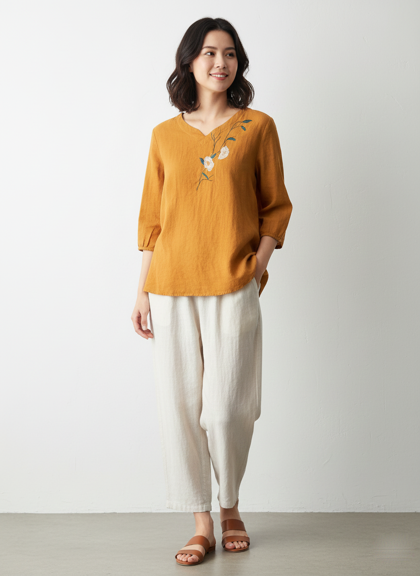 Classic Grace Resham-Embroidered Cotton Top