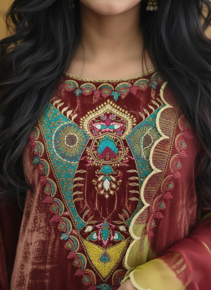 Velvet Suit With Organza Dupatta