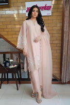Soft Pink Cotton Elegant Kurta Set with Sheer Dupatta