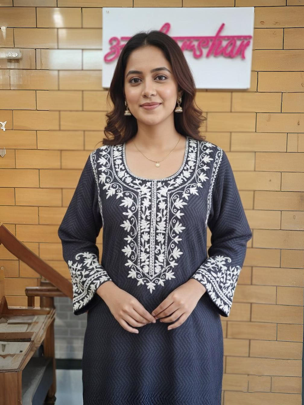 Self Pashmina Suit with Aari Embroidery