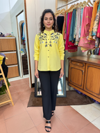 Cotton Linen Shirt with Elegant Resham Thread Work