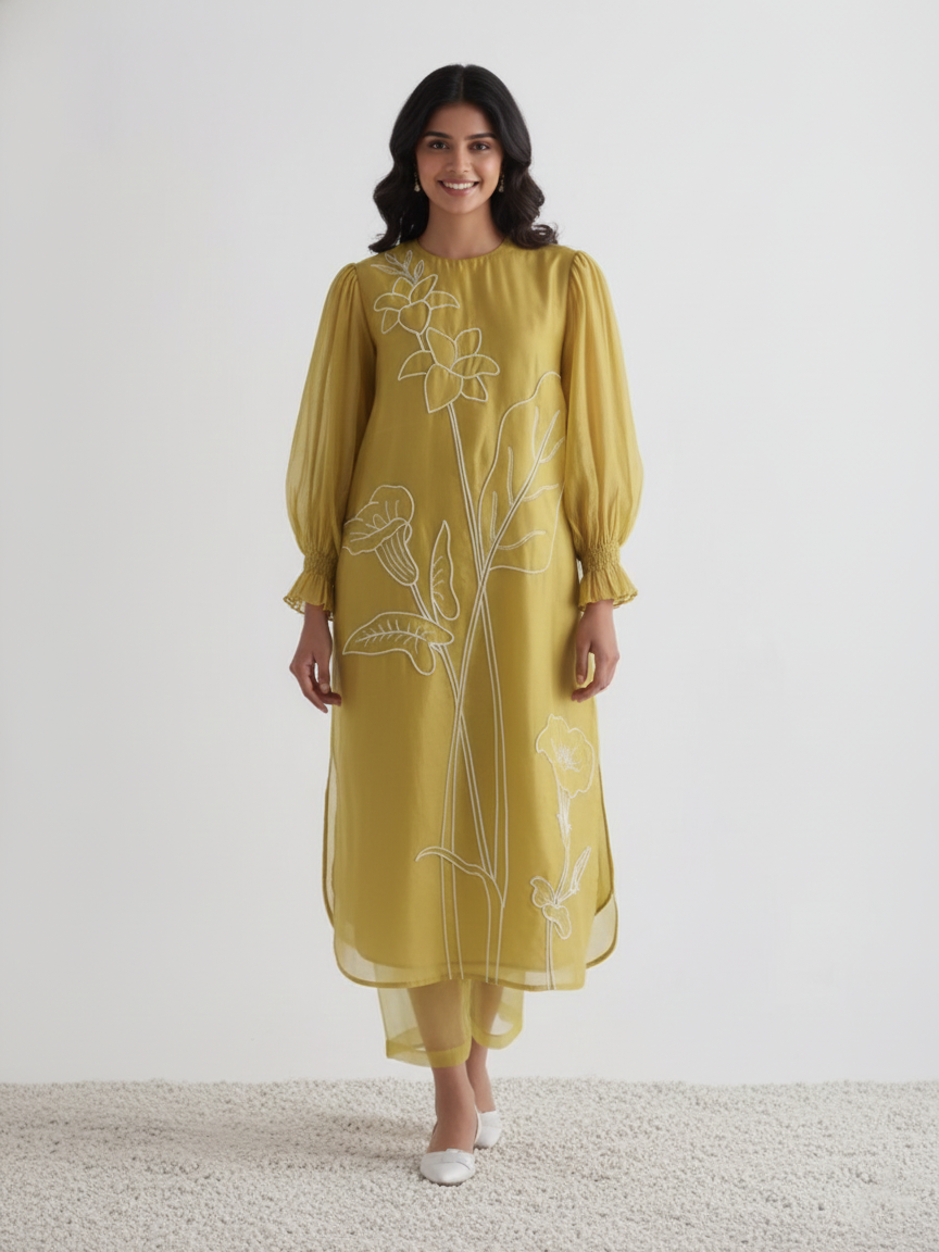 Exquisite Chanderi Suit with Intricate Appliqué Work