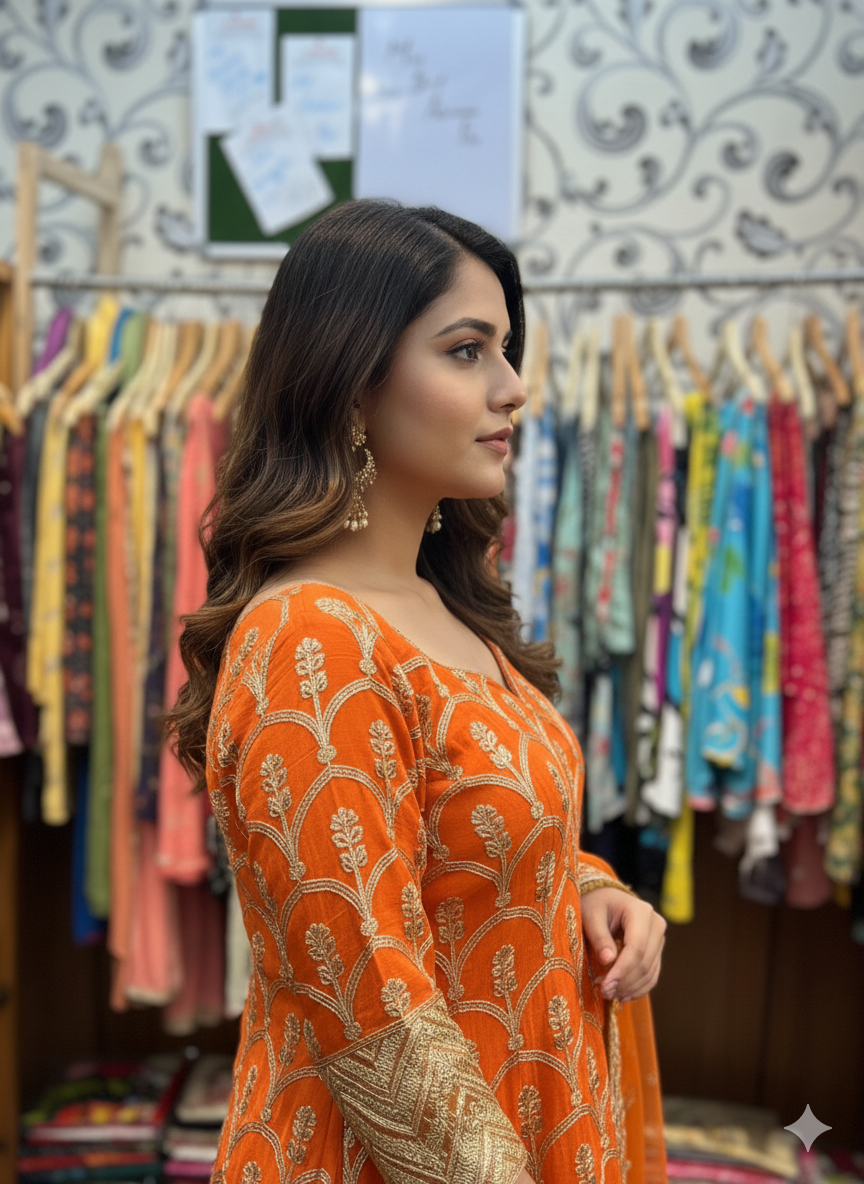 Embroidered Georgette Kurta with Flared Skirt Set