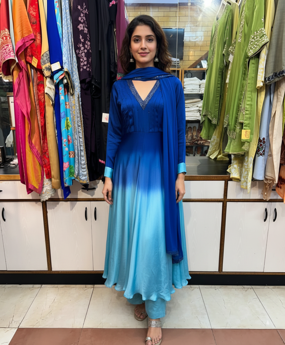 Luxurious Ombre Modal Satin Suit Set with Detailed Cut Dana