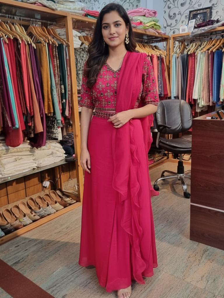 Zardozi Embroidered Georgette Drape Saree