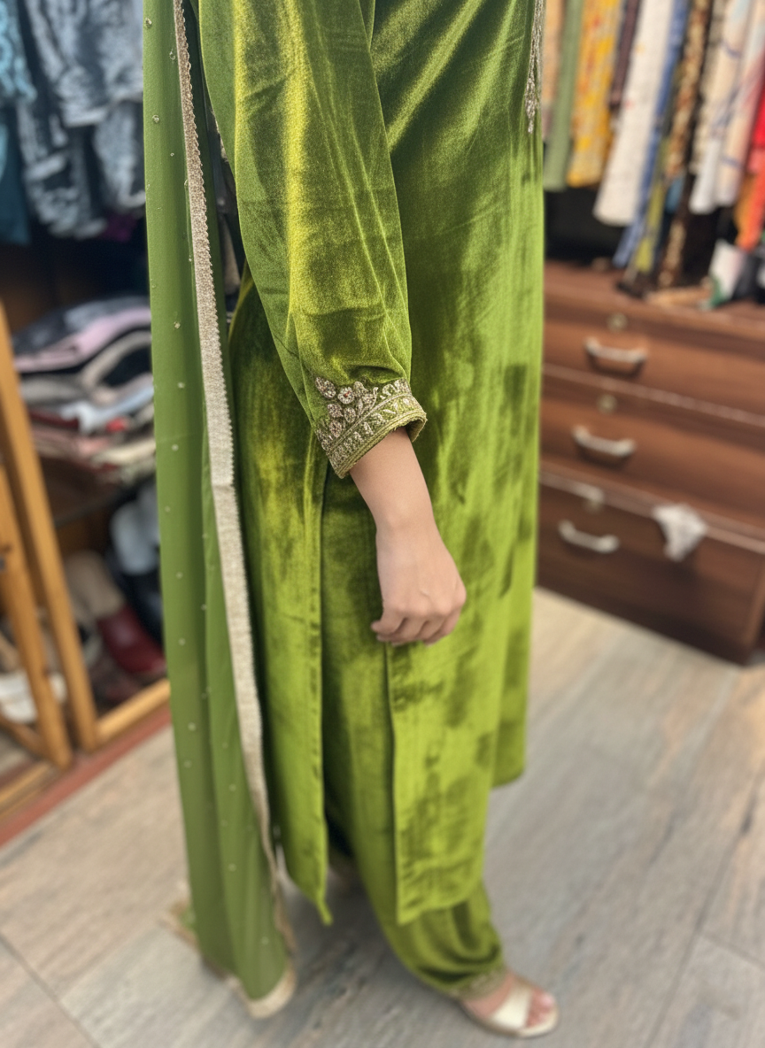Velvet Pakistani Suit with Opulent Zardozi Embroidery