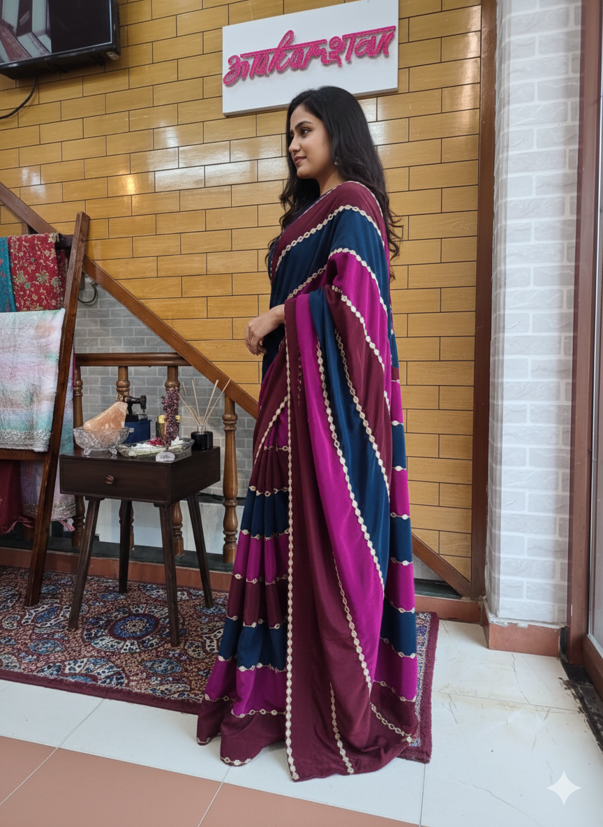 Mirror Work Crepe Saree