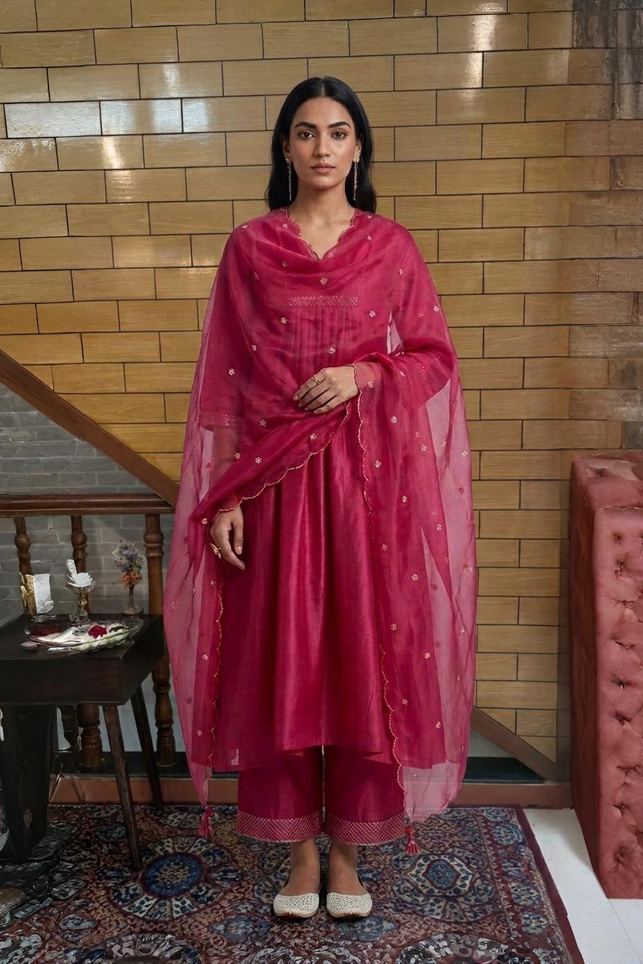 Royal Fuchsia Festive Kurta Palazzo Set