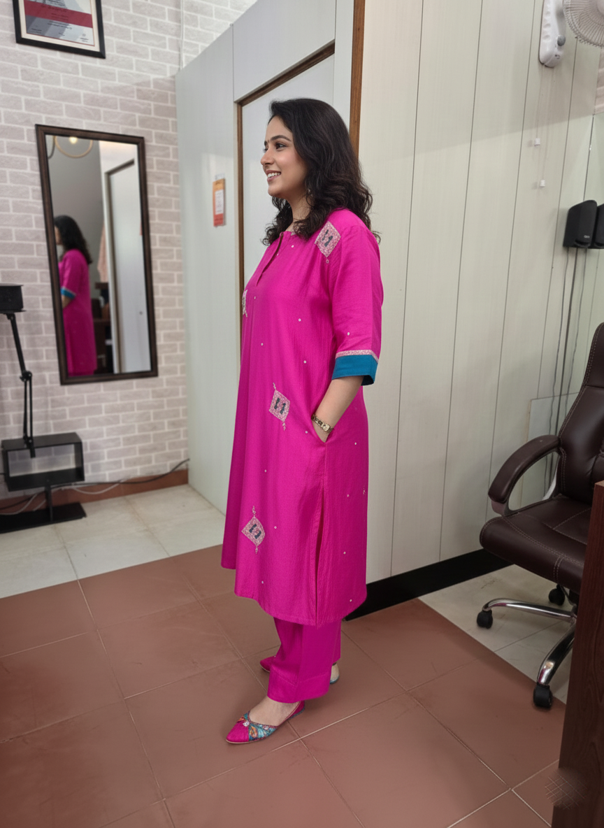 Vibrant Chanderi Suit with Multicolor Cutdana and Beads Work