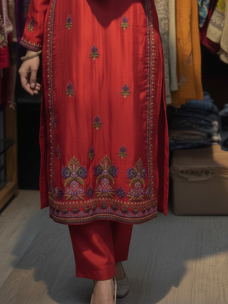 Luxurious Silk Ensemble Featuring Detailed Resham Embroidery