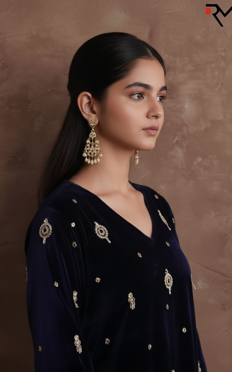 Opulent Silk Velvet Zardozi Attire