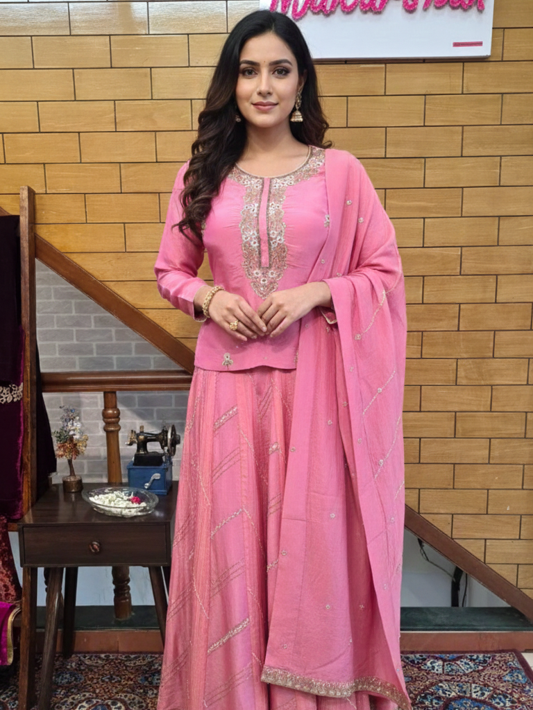 Shimmering Tissue Ensemble: Skirt and Corset with Detailed Sequence Work