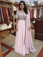 Elegant Blouse Skirt in Flowy Georgette with Stone Detailing