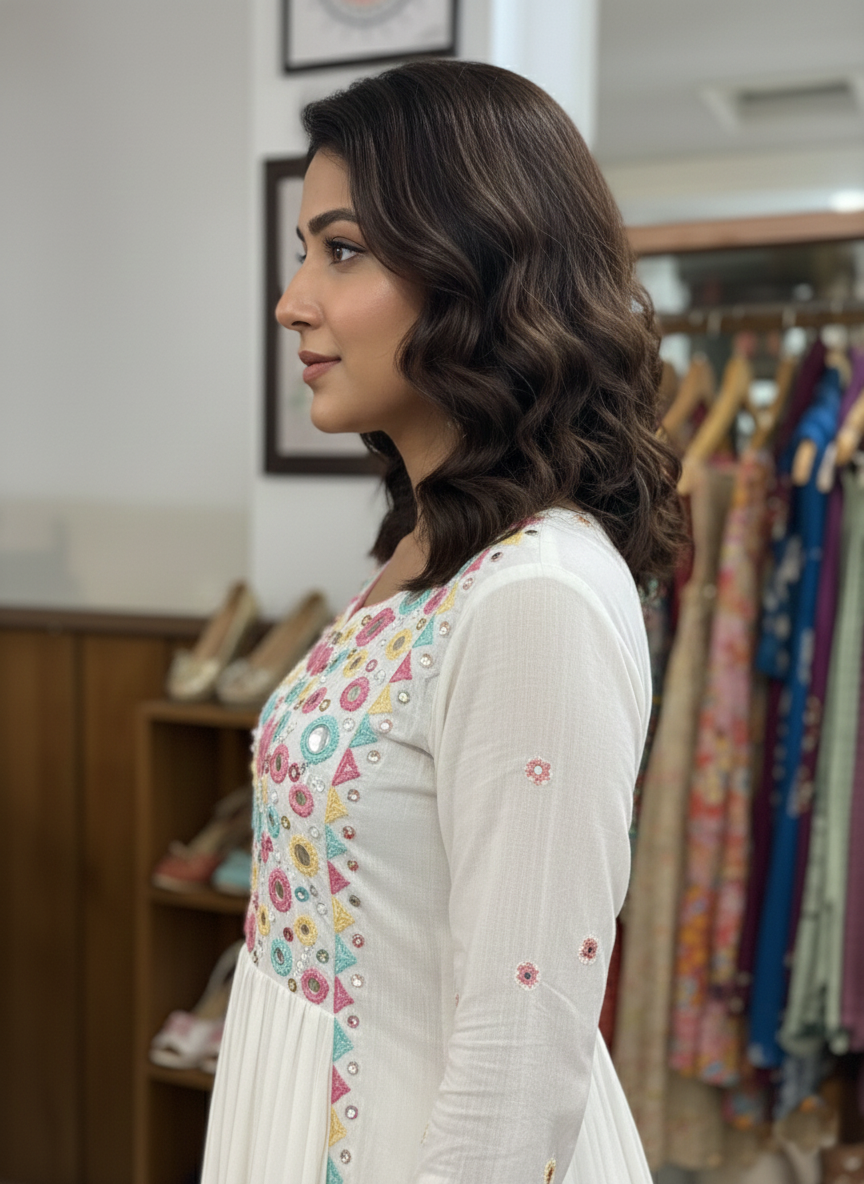 Mirror Work Embroidered Georgette Anarkali Set