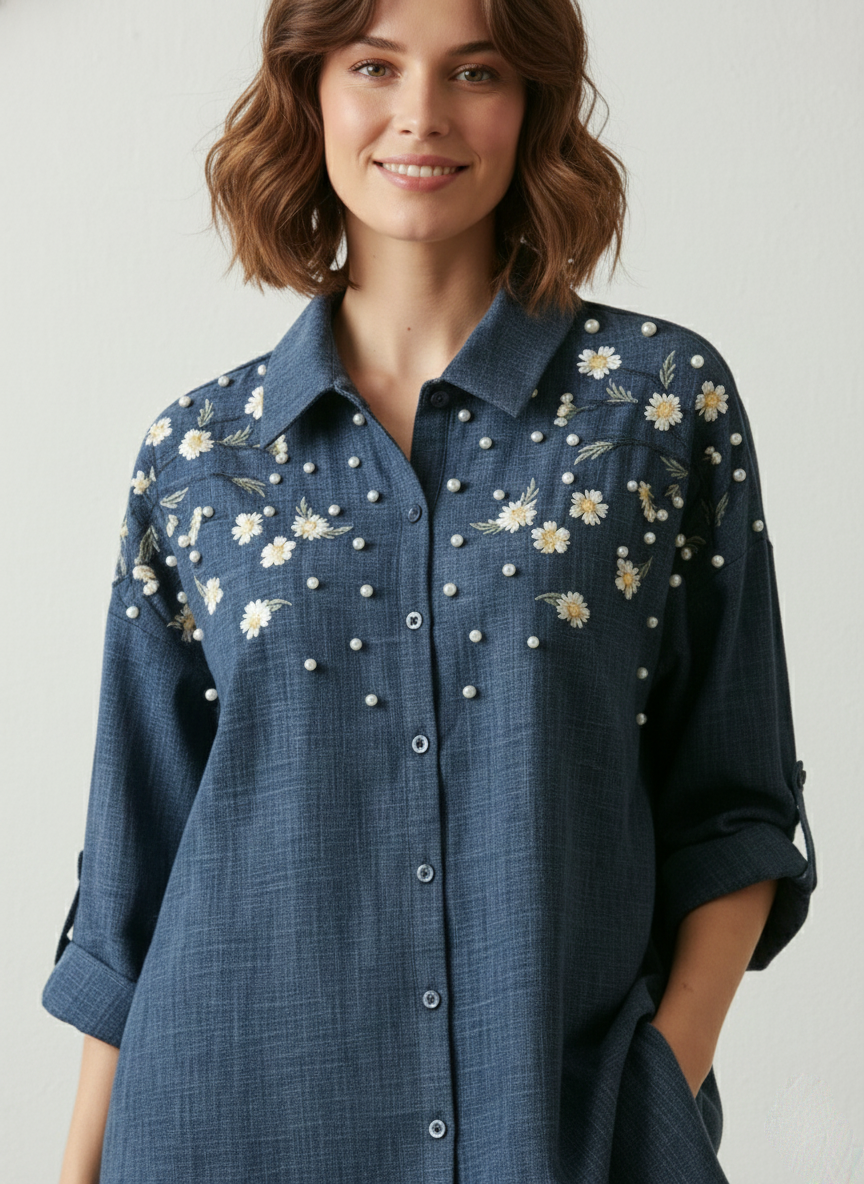 Ivory Glow Cotton Top with Resham & Pearl Work