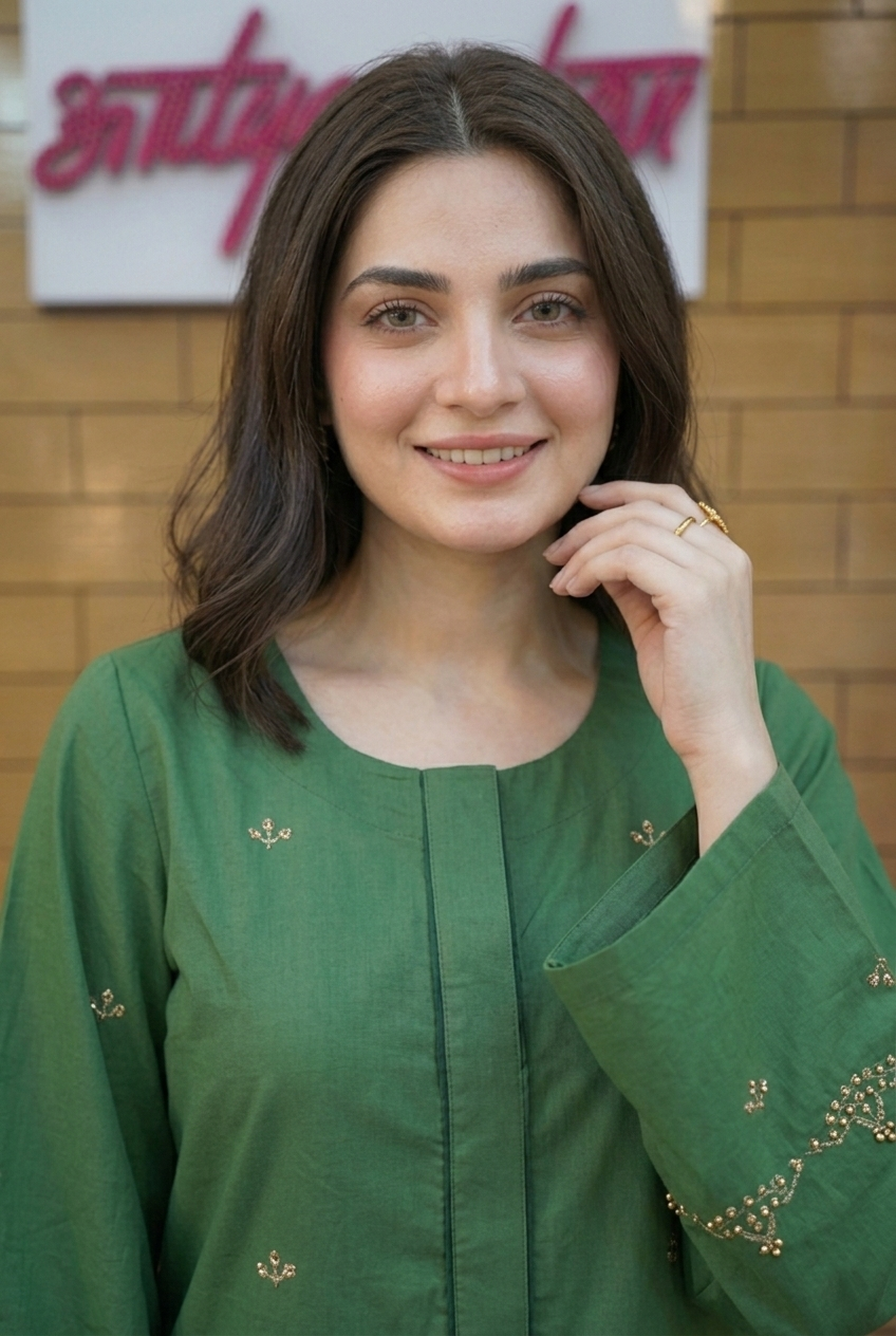 Emerald Green Minimal Embroidered Kurta Set