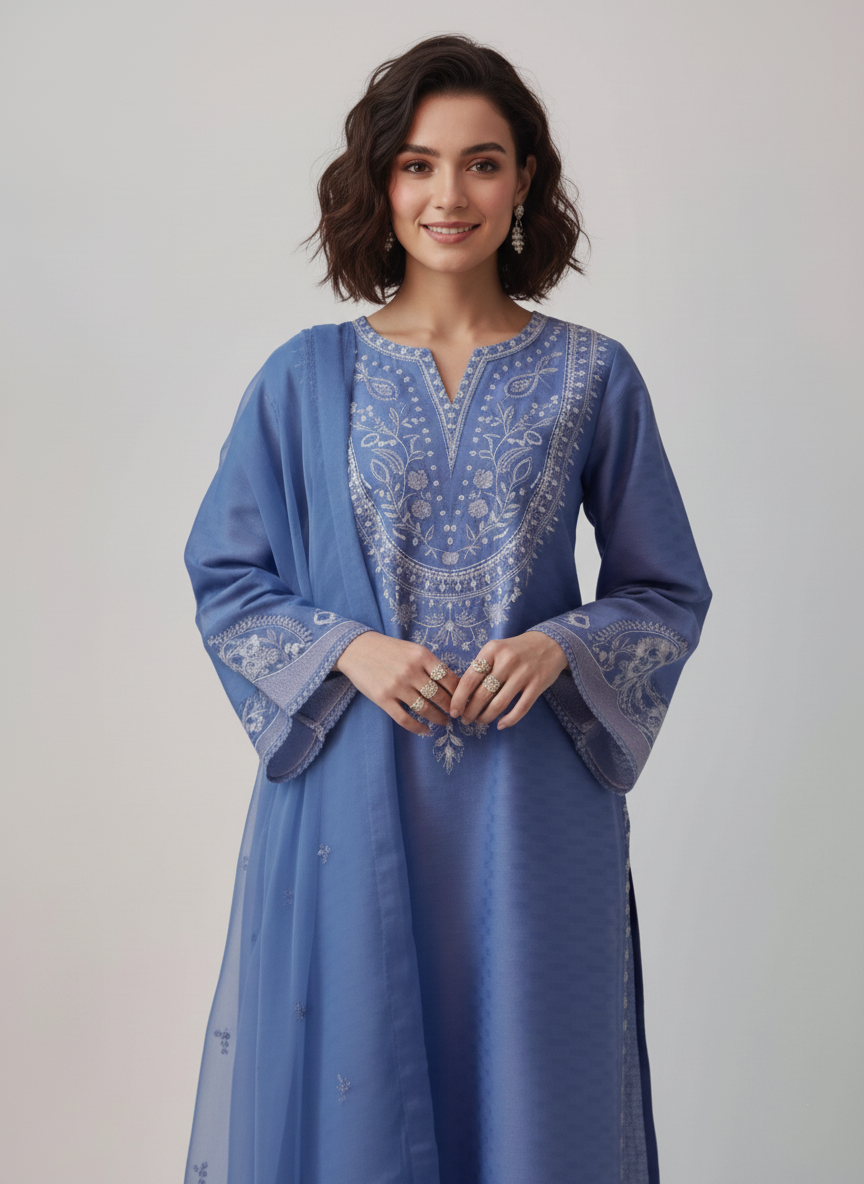 Cotton Chanderi Suit with Fine Resham Work Embroidery