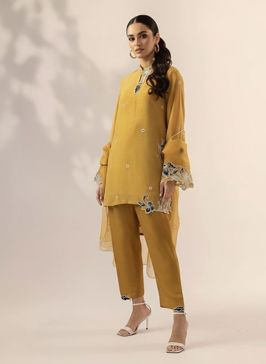 Designer Chanderi Suit Set featuring Resham Cut Work on Organza Dupatta