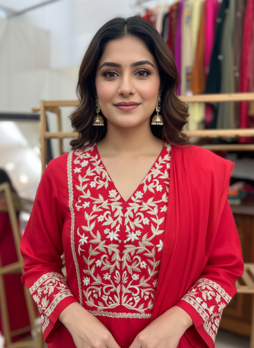 Crisp Cotton Pant Set Featuring Intricate Resham Embroidery