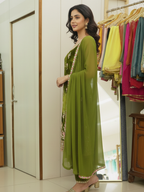 Regal Silk Velvet Patiala Suit with Resham and Bead Handwork