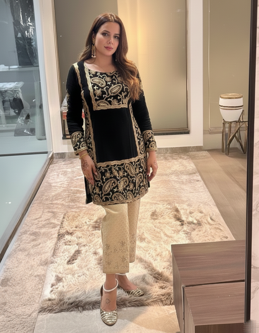 Luxurious Silk Ensemble Featuring Detailed Zari Embroidery