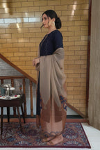 Midnight Blue Embroidered Kurta Set with Beige Organza Dupatta