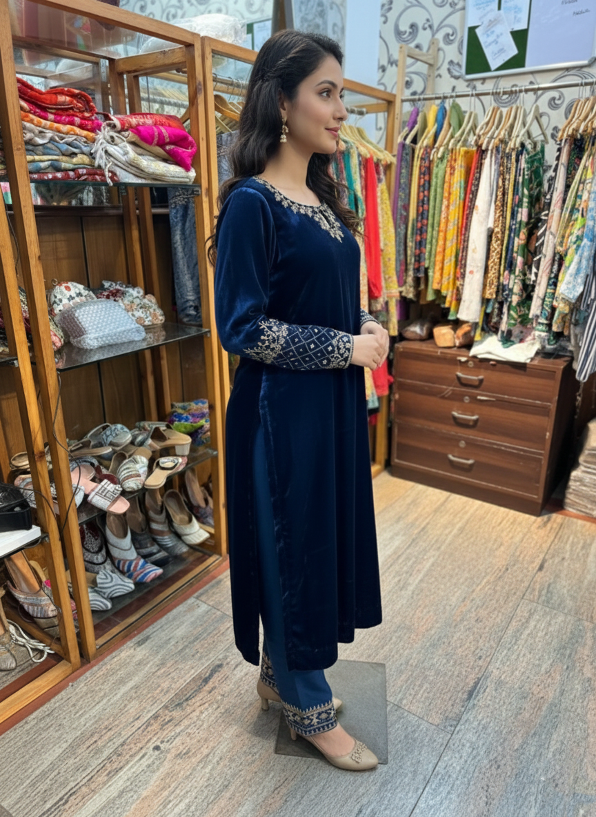 Velvet Pant Suit with Luxurious Zardozi Embroidery