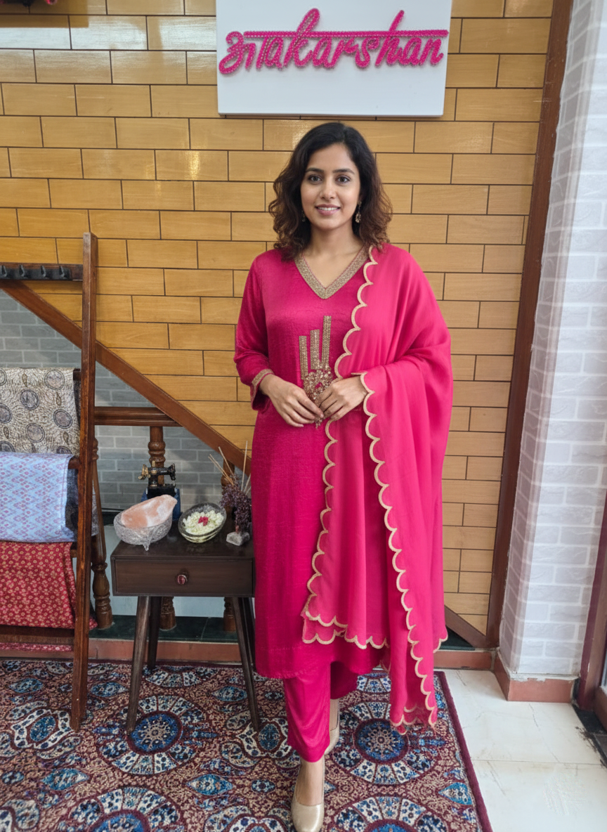 Shimmering Tissue Silk Suit with Intricate Cutdana and Sequin Embroidery