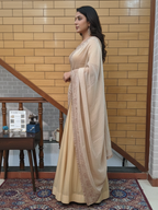 Embroidered Tissue Drape Saree featuring Aari and Dabka Work
