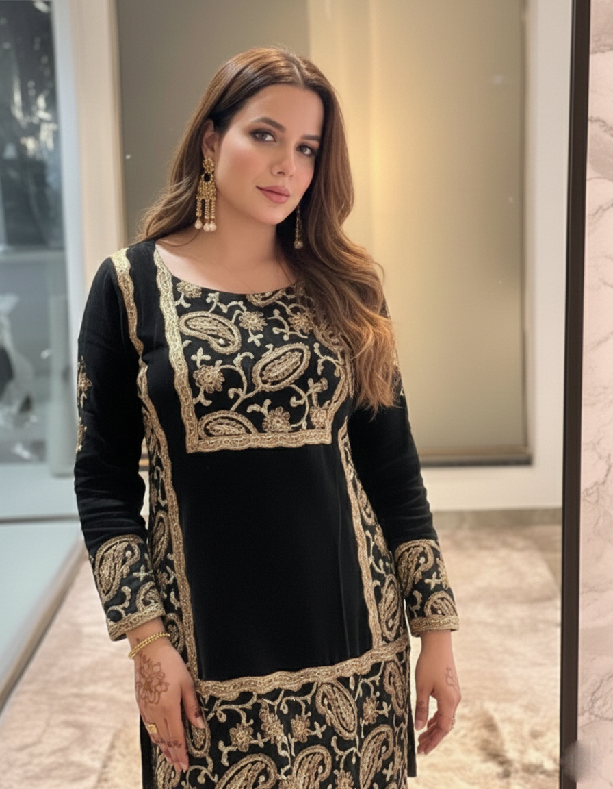 Luxurious Silk Ensemble Featuring Detailed Zari Embroidery