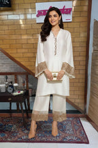 Ivory Satin Kurta Set with Antique Gold Lace Detailing