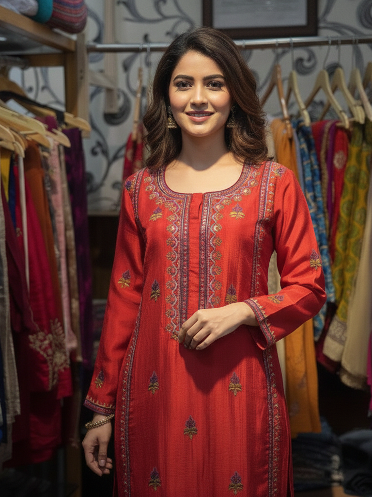 Luxurious Silk Ensemble Featuring Detailed Resham Embroidery