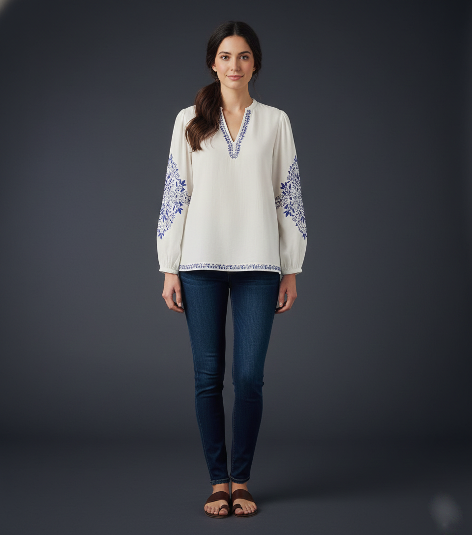 Resham Embroidered Cotton Top