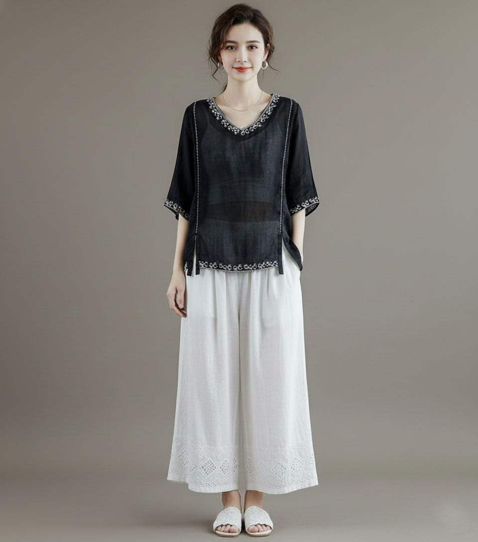 Resham Embroidered Cotton Top