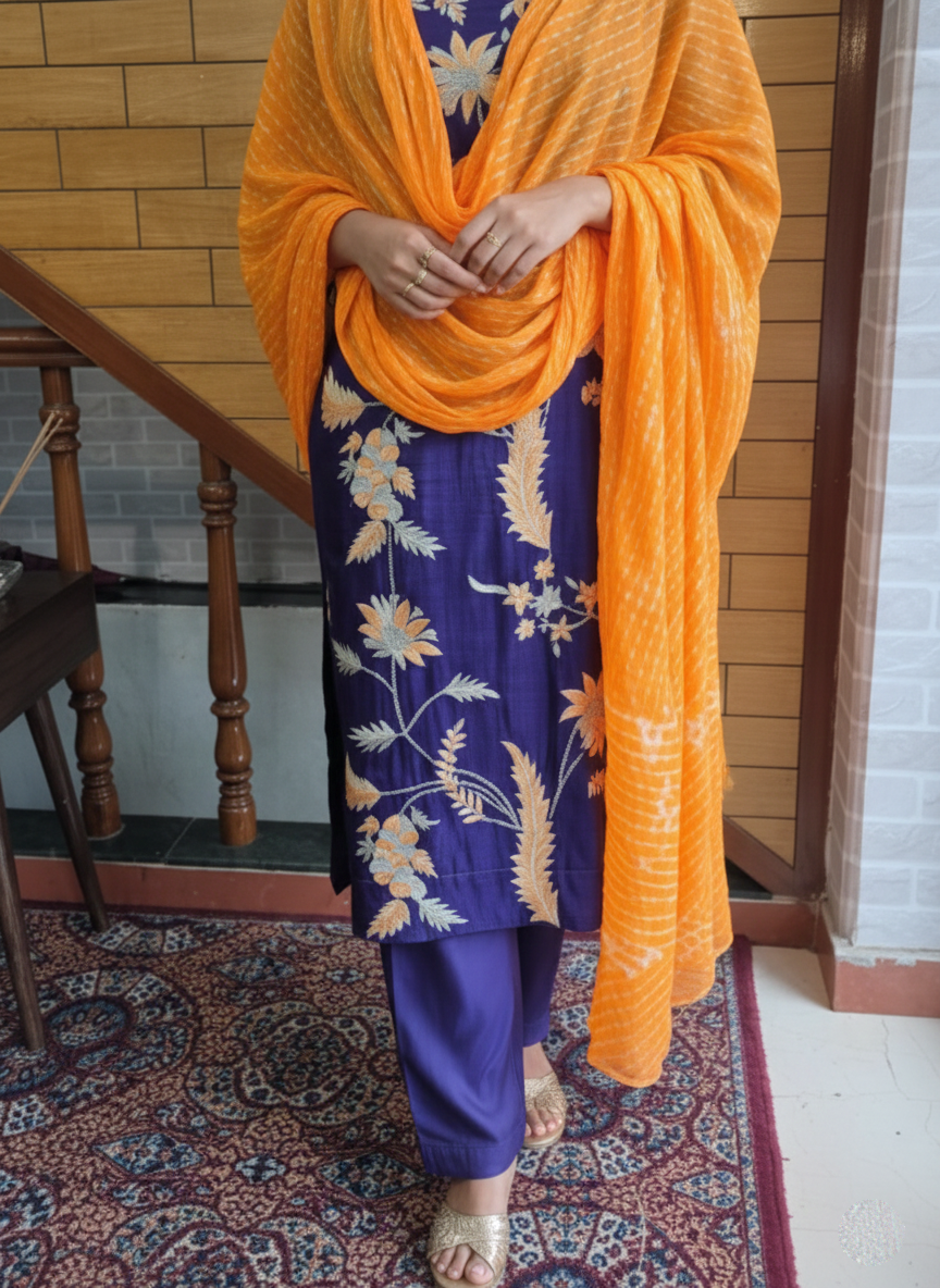 Silk suit with bandhani dupatta