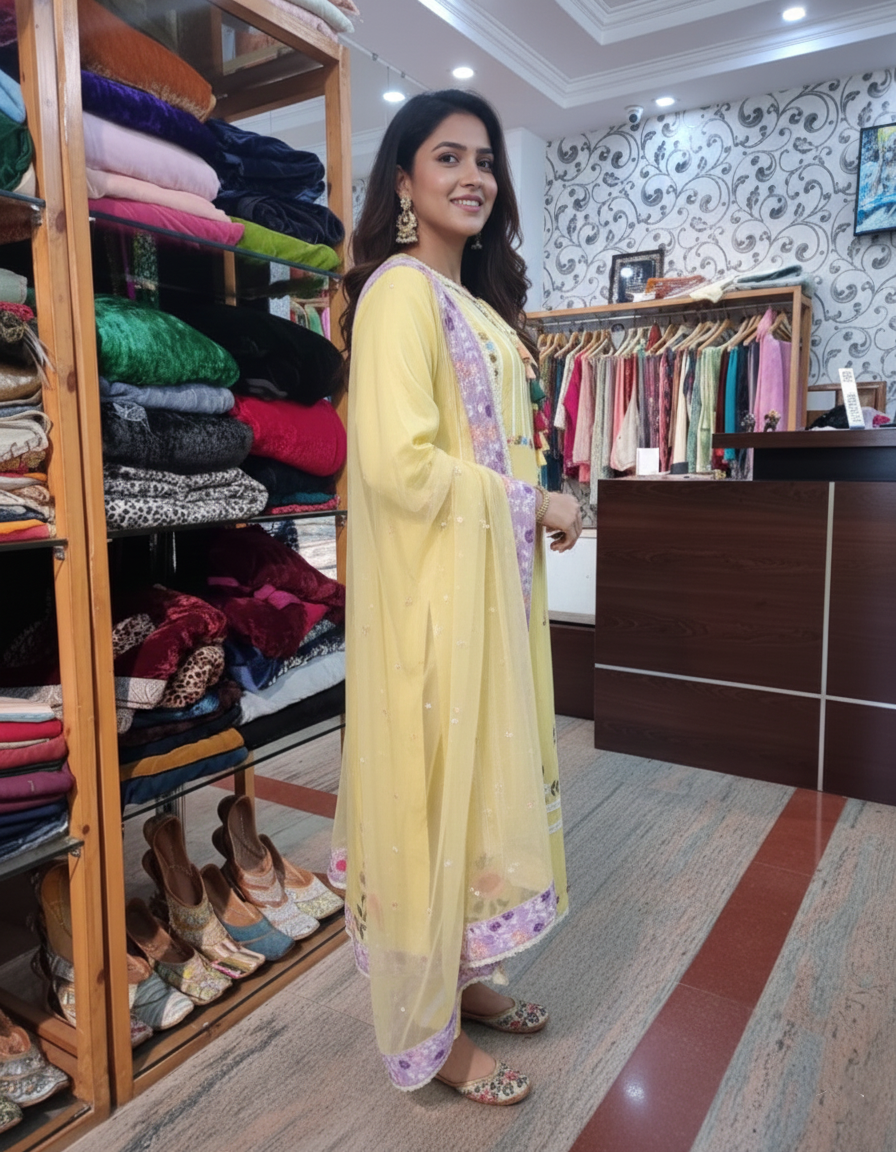 Organza Suit with Resham Embroidery