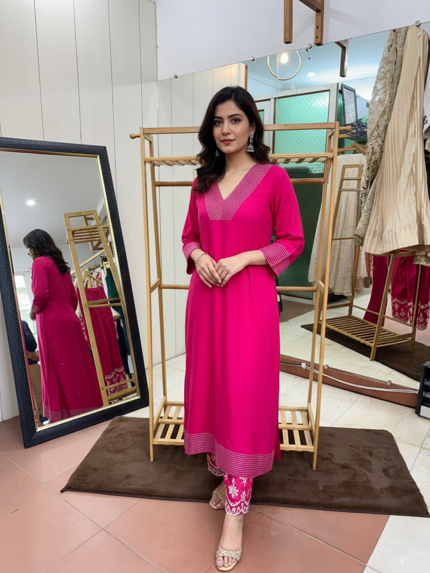 Lightweight Cotton Pant Suit with Elegant Resham Thread Work