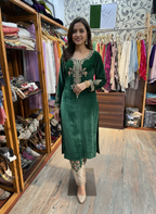 Emerald Silk Velvet Suit with Intricate Hand Zardozi Embroidery