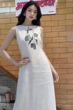 Linen Maxi Dress with Floral Print